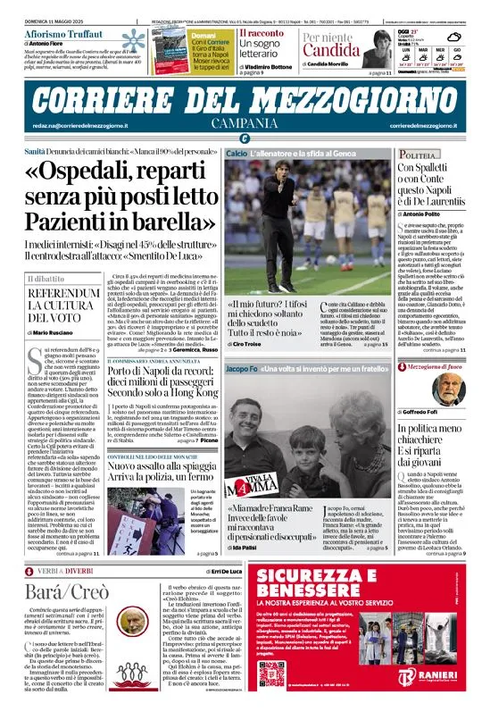 Prima-pagina-corriere del mezzogiorno-del-2025-05-11